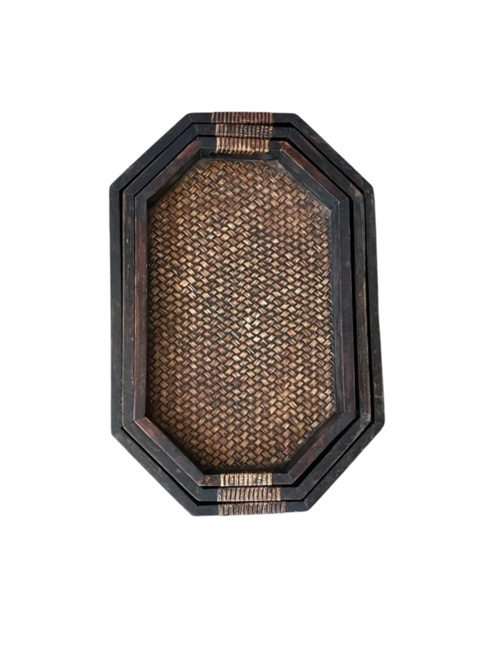 Brown Wooden Set of 3 Nesting Serving Trays